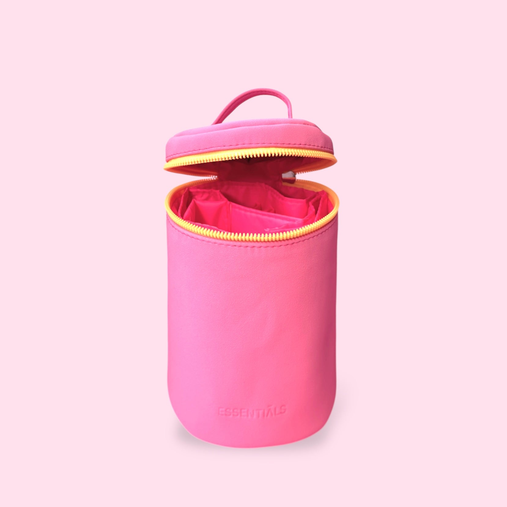 Hot Pink Barrel-Shaped Travel Cosmetic Bag + Organizer