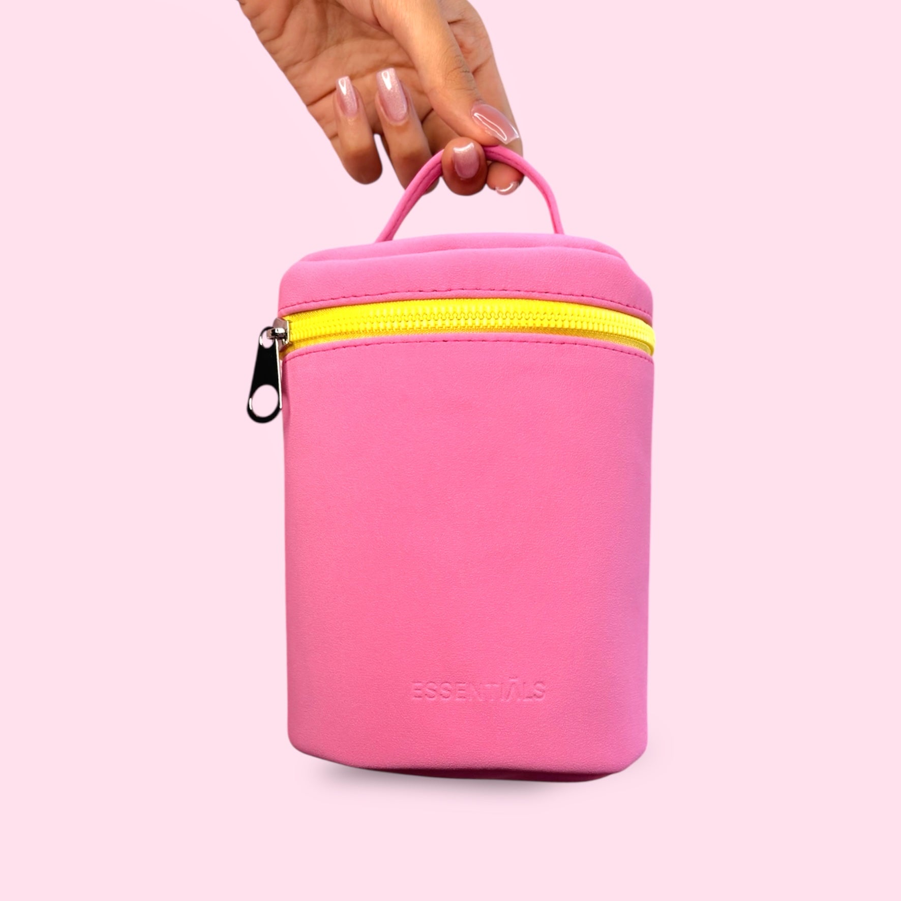 Hot Pink Barrel-Shaped Travel Cosmetic Bag + Organizer